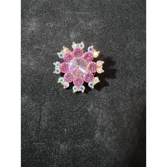 Pink and Iridescent Crystals Rose Gold Plated Pin Brooch 1" - Picture 1 of 3